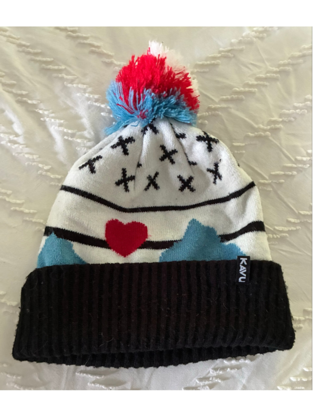 KAVU I Heart You Beanie Hat in White and Black